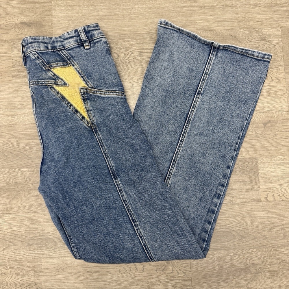Free People We The Free Thunderbird Flare Jeans Lightening Bolt Size 30
